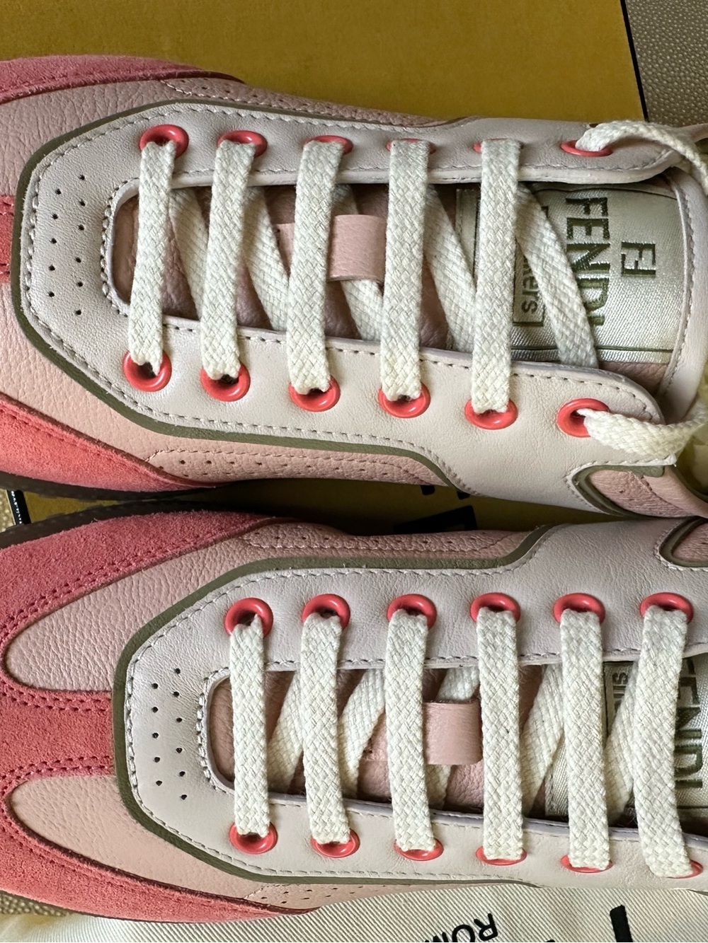 Fendi Pink & Beige Leather Suede Low-Top Sneakers - Picture 7 of 8